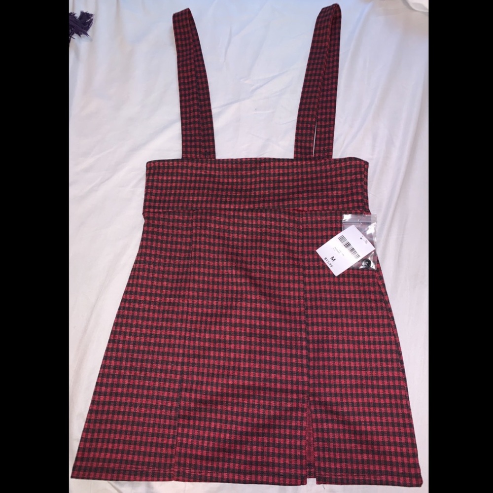 Red & Black Plaid Suspender Skirt
